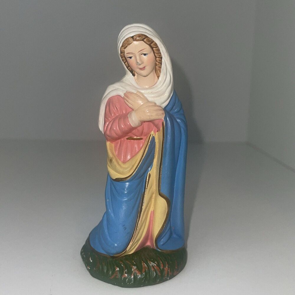Vintage Nativity Mary 5.25” tall Paper Mache Japan Figure Clover Stamp